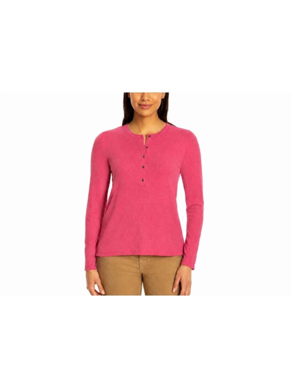 G.H. Bass & Co. Womens Textured Henley Long Sleeve Top XS Pink - Picture 1 of 8